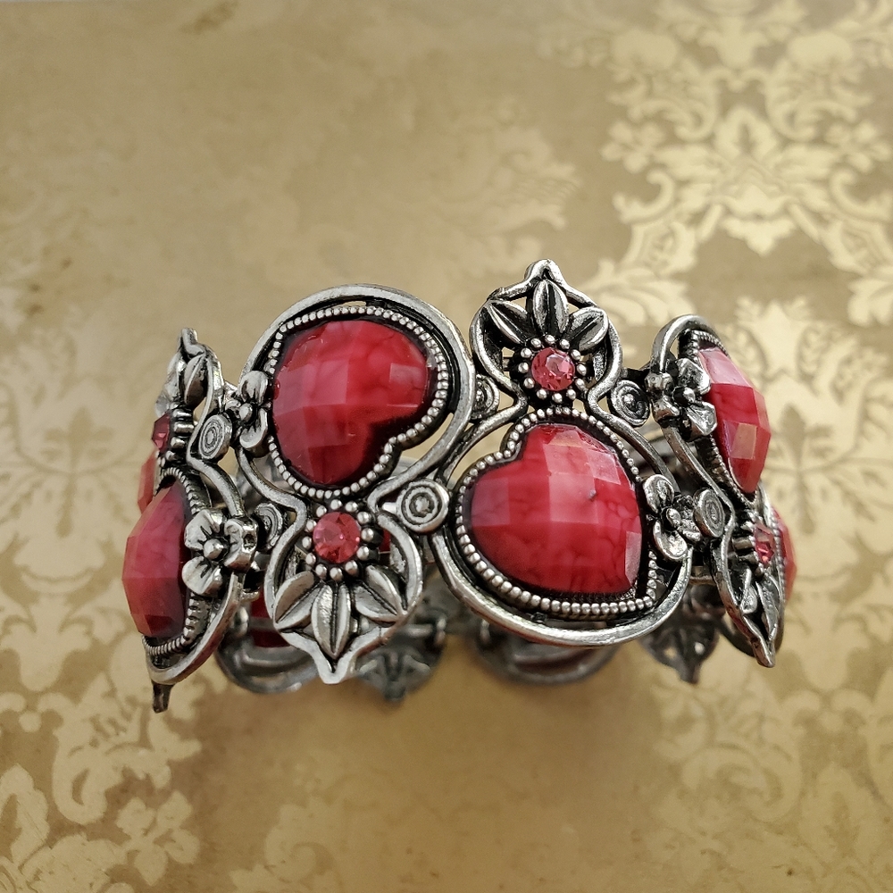 NWOT Red Heart and Pink Rhinestone Bracelet